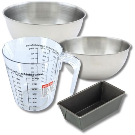 Set pâtisserie avec mini moule à cake 20 cm, 2 bols à mixer, verre mesureur et spatule Zenker