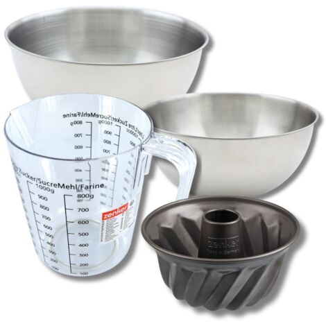 Set pâtisserie avec mini moule à kouglof 18 cm, 2 bols à mixer, verre mesureur et spatule Zenker
