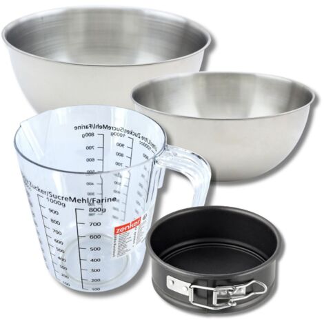 Set pâtisserie avec mini moule à manqué 12 cm, 2 bols à mixer, verre mesureur et spatule Zenker