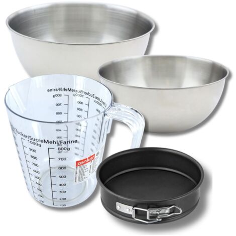 Set pâtisserie avec mini moule à manqué 16 cm, 2 bols à mixer, verre mesureur et spatule Zenker