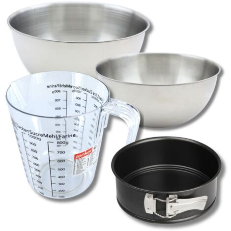 Set pâtisserie avec mini moule à manqué 18 cm, 2 bols à mixer, verre mesureur et spatule Zenker
