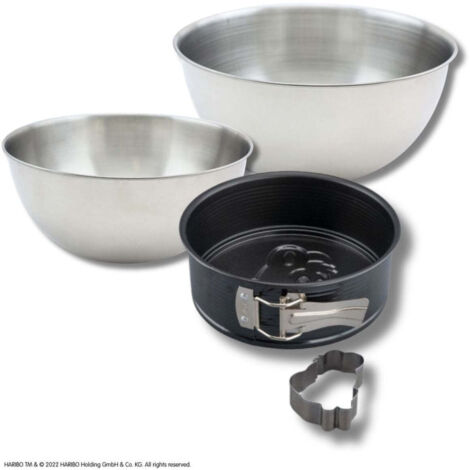 Set pâtisserie avec mini moule à manqué 18 cm à charnière et emporte-pièce motif ourson, 2 bols à mixer et spatule Zenker