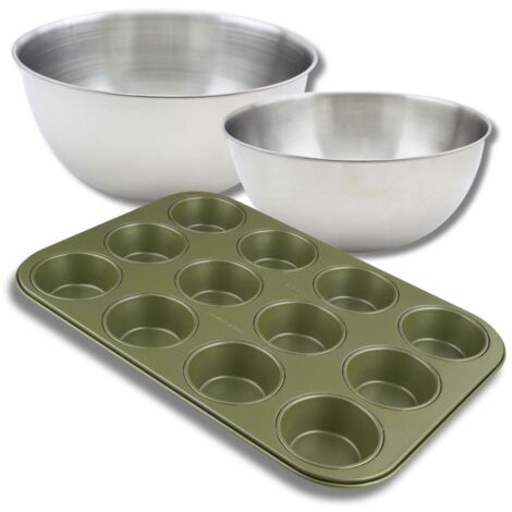 Set pâtisserie avec moule à 12 muffins, 2 bols à mixer et spatule Zenker