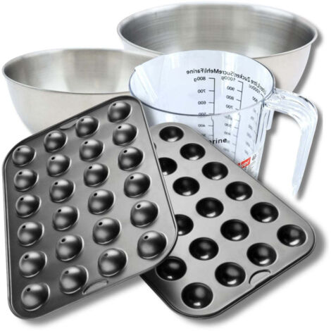 Set pâtisserie avec moule à 24 pop cakes 38,5 x 26,5 cm en acier, 2 bols à mixer, verre mesureur et spatule Zenker