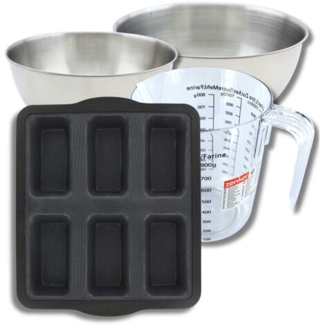 Set pâtisserie avec moule à 6 financiers silicone, 2 bols à mixer, verre mesureur et spatule Zenker