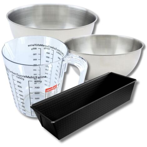Set pâtisserie avec moule à cake 25 cm, 2 bols à mixer, verre mesureur et spatule Zenker