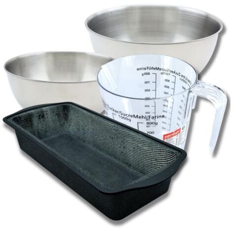 Set pâtisserie avec moule à cake 31,5 cm, 2 bols à mixer, verre mesureur et spatule Zenker