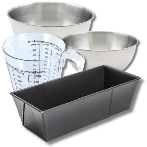 Set pâtisserie avec moule à cake extensible, 2 bols à mixer, verre mesureur et spatule Zenker