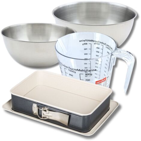 Set pâtisserie avec moule à charnière 28 x 18 cm, 2 bols à mixer, verre mesureur et spatule Zenker