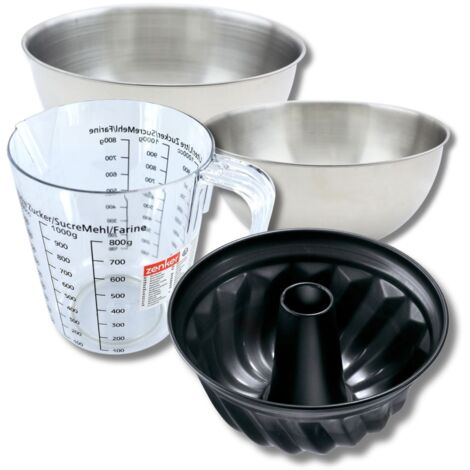Set pâtisserie avec moule à kouglof 22 cm, 2 bols à mixer, verre mesureur et spatule Zenker