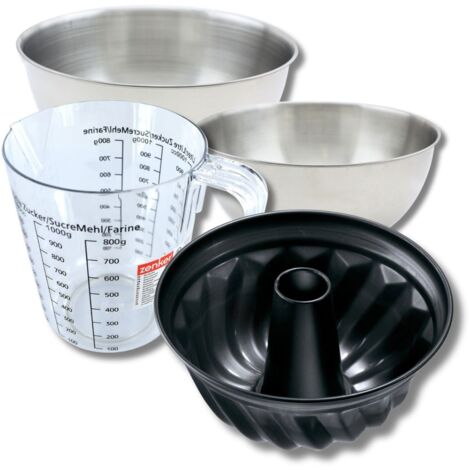 Set pâtisserie avec moule à kouglof 25 cm, 2 bols à mixer, verre mesureur et spatule Zenker
