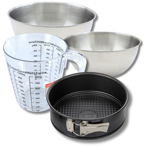 Set pâtisserie avec moule à manqué 20 cm, 2 bols à mixer, verre mesureur et spatule Zenker