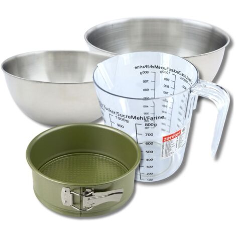 Set pâtisserie avec moule à manqué 20 cm revêtement cire de carnauba, 2 bols à mixer, verre mesureur et spatule Zenker
