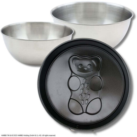Set pâtisserie avec moule à manqué 26 cm à charnière motif ourson, 2 bols à mixer et spatule Zenker