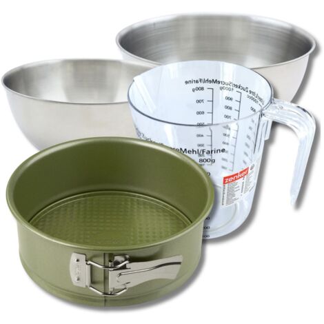 Set pâtisserie avec moule à manqué 26 cm revêtement cire de carnauba, 2 bols à mixer, verre mesureur et spatule Zenker