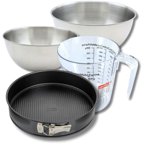 Set pâtisserie avec moule à manqué de 26 cm, 2 bols à mixer, verre mesureur et spatule Zenker