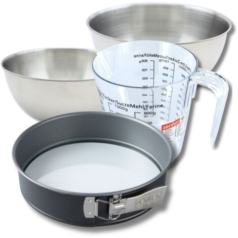 Set pâtisserie avec moule à manqué de 26 cm acier, 2 bols à mixer, verre mesureur et spatule Zenker