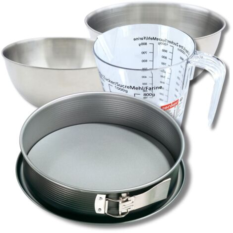 Set pâtisserie avec moule à manqué de 28 cm acier, 2 bols à mixer, verre mesureur et spatule Zenker