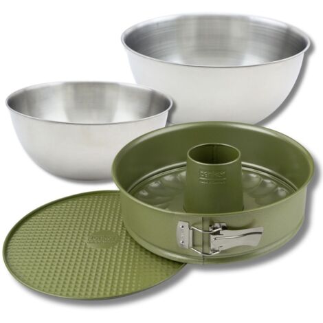 Set pâtisserie avec moule à manqué et à savarin 26 cm, 2 bols à mixer et spatule Zenker