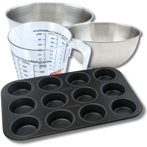 Set pâtisserie avec moule à muffins 12 empreintes 38 x 26 cm, 2 bols à mixer, verre mesureur et spatule Zenker