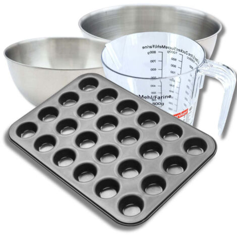 Set pâtisserie avec moule à muffins 24 empreintes 38 x 26 cm, 2 bols à mixer, verre mesureur et spatule Zenker