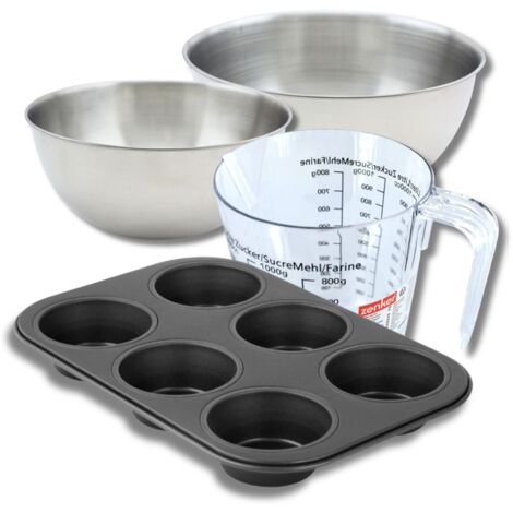 Set pâtisserie avec moule à muffins 6 empreintes 28 cm, 2 bols à mixer, verre mesureur et spatule Zenker