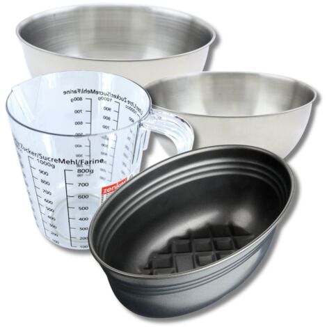 Set pâtisserie avec moule à pain ovale 26 cm, 2 bols à mixer, verre mesureur et spatule Zenker
