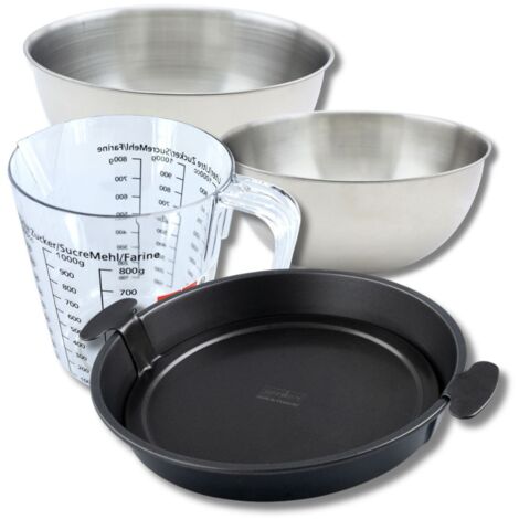 Set pâtisserie avec moule à quiche Lorraine 28 cm, 2 bols à mixer, verre mesureur et spatule Zenker