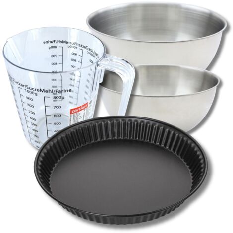 Set pâtisserie avec moule à quiche lorraine 28 cm antiadhésif, 2 bols à mixer, verre mesureur et spatule Zenker
