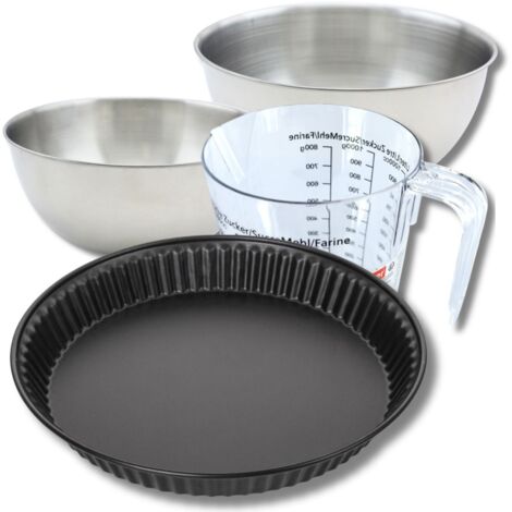 Set pâtisserie avec moule à quiche lorraine 30 cm antiadhésif, 2 bols à mixer, verre mesureur et spatule Zenker