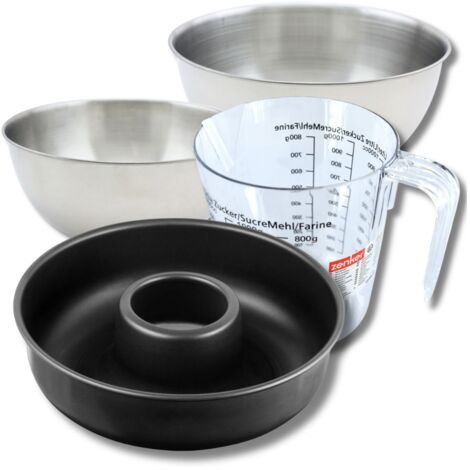 Set pâtisserie avec moule à savarin 28 cm en acier, 2 bols à mixer, verre mesureur et spatule Zenker