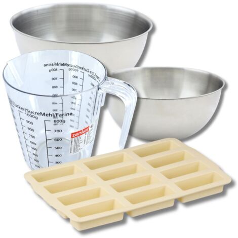 Set pâtisserie avec moule pour 12 barres de céréales, 2 bols à mixer, verre mesureur et spatule Zenker