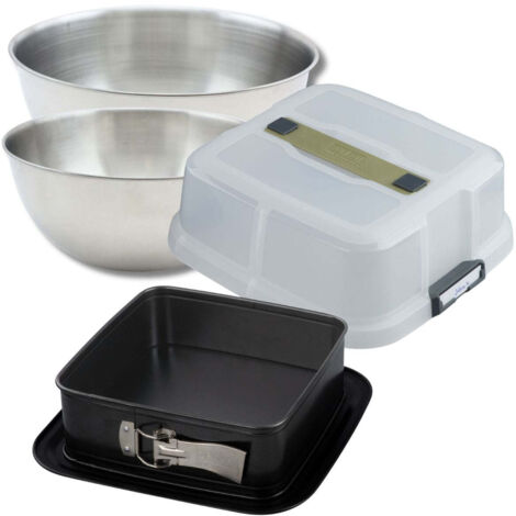 Set pâtisserie moule à charnière carré 23 cm avec couvercle, 2 bols à mixer et 1 spatule Zenker