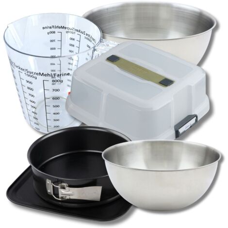 Set pâtisserie moule à charnière rond 23 cm avec couvercle, 2 bols à mixer, verre mesureur et spatule Zenker