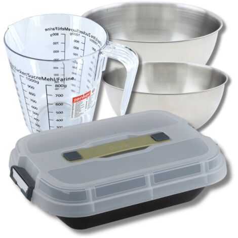 Set pâtisserie moule à gâteaux 34 x 24 cm avec couvercle, 2 bols à mixer, verre mesureur et spatule Zenker