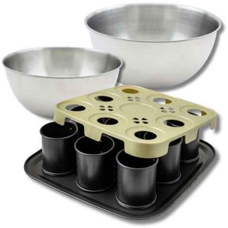 Set pâtisserie moule à gâteaux individuels 9 empreintes avec couvercle, 2 bols à mixer et 1 spatule Zenker