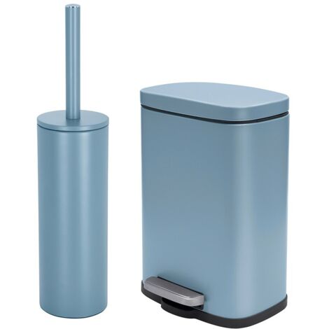 Set pattumiera 5lt a pedale e portascopino in acciaio azzurro polvere Axin