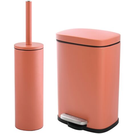 Set pattumiera 5lt a pedale e portascopino in acciaio color terracotta opaco Axin