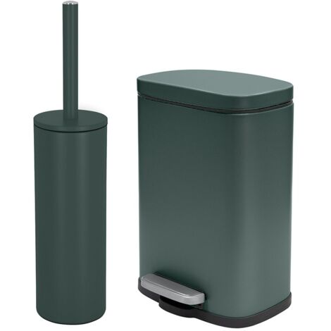 Set pattumiera 5lt a pedale e portascopino in acciaio verde scuro opaco Axin