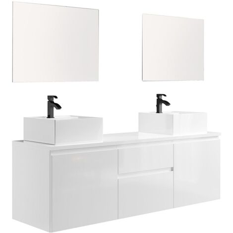 Set per bagno sospeso con doppio lavabo e specchi Bianco - JIMENA