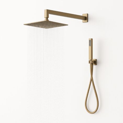 Set per doccia soffione quadro in acciaio inox 25x25 millimetri color oro finitura- oro matt satinato - confezione 1
