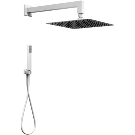 Set per doccia soffione quadro in acciaio inox 25x25 millimetri opaco tinta bianco - confezione 1