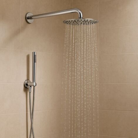 Set per doccia soffione tondo in acciaio inox 250 millimetri finitura- spazzolato - confezione 1