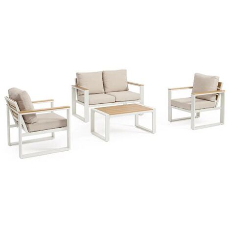 Set per Esterno con Cuscini Bizzotto Leandro 4PZ Bianco Beige - 663882