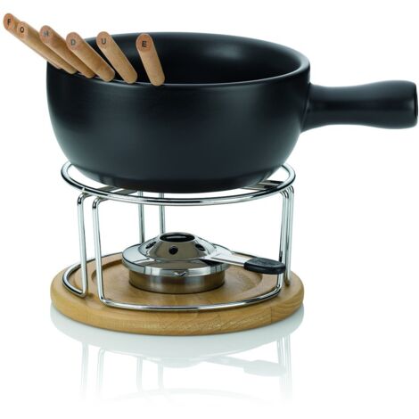 set per fonduta di formaggio kela 10 pezzi, fonduta in ceramica per 6 persone NATURA, set per fonduta di formaggio con supporto per pasta combustibile, forchette, supporto per forchette
