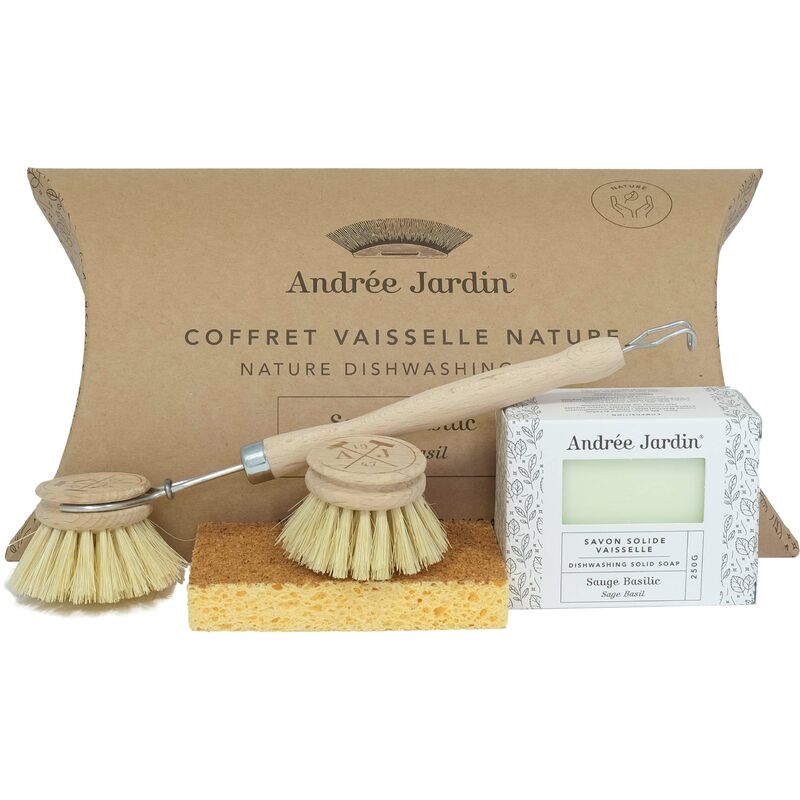 Image of Andree Jardin - Set per lavare i piatti con spazzola per sapone e spugna naturale