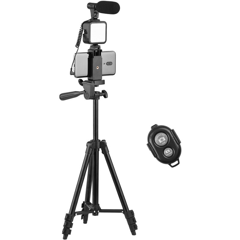 Image of Set per vlogging su treppiede da 50 pollici (treppiede + clip per cellulare + microfono D-05 + 36 sfere luminose a led + telecomando per otturatore)