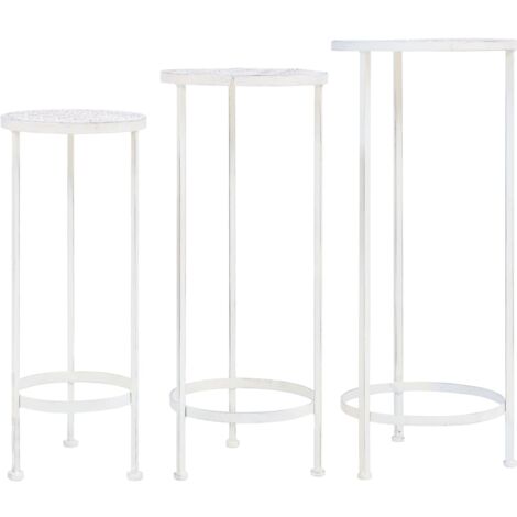 Set Piedistalli per Piante 3 pz Vintage Effetto Bianco Anticato