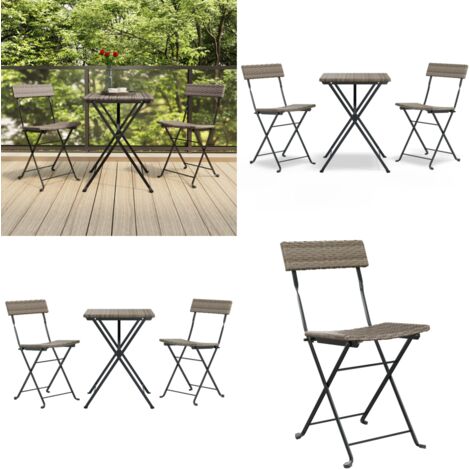 Set Pieghevole da Bistrò 3 pz Grigio in Polyrattan - Sedie da bistrò - Set da bistrò