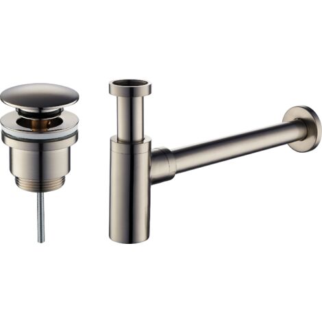 Set piletta e sifone per lavabo in colore acciaio spazzolato modello tondo Damast KITSCA4  Nichel spazzolato